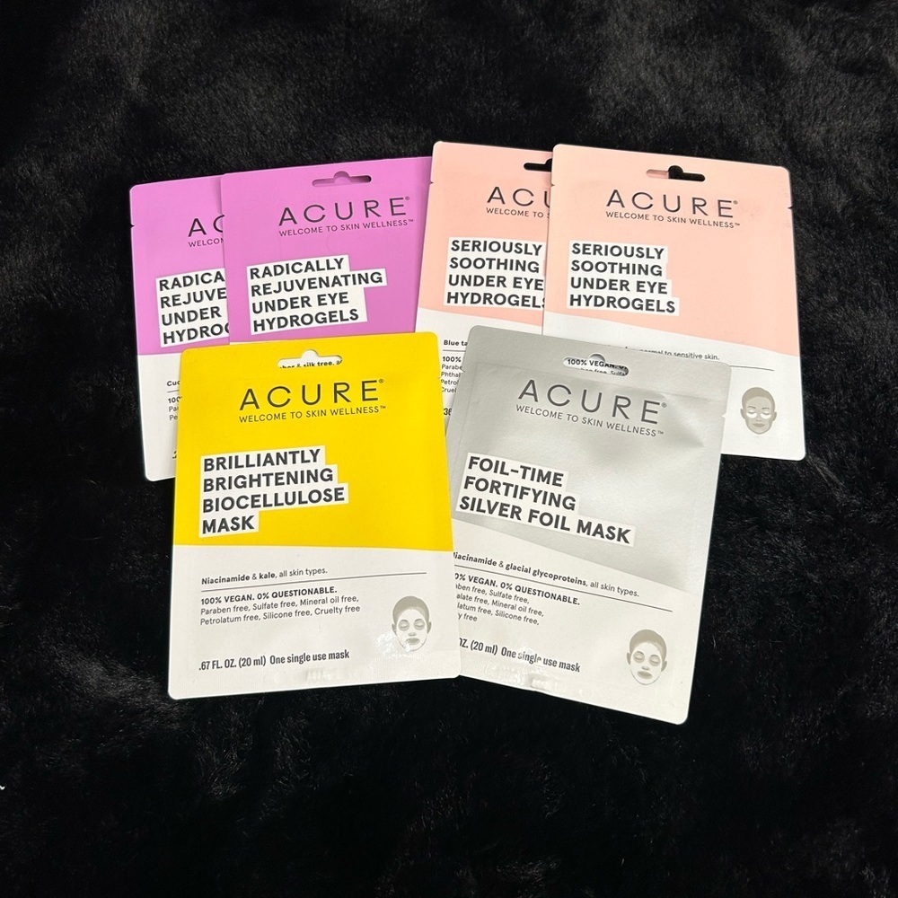Acure Face & Under Eye Mask Set – 6 Pack (Hydrogels, Biocellulose, Silver Foil)